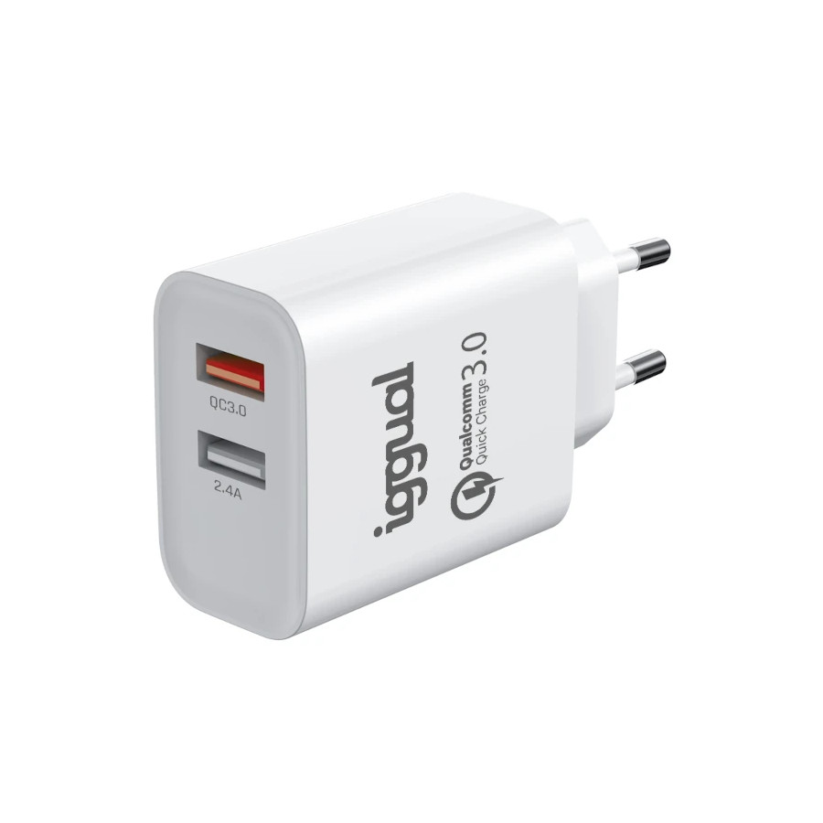 iggual Cargador doble 2xUSB carga rápida QC3.0 30W