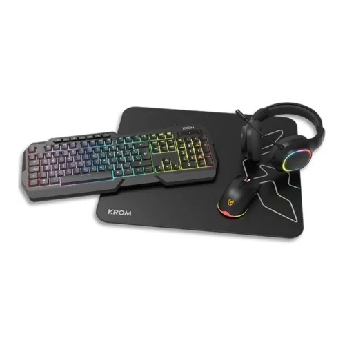 Krom Kenta Pack Gaming Teclado RGB + Ratón + Alfombrilla + Auriculares Negro