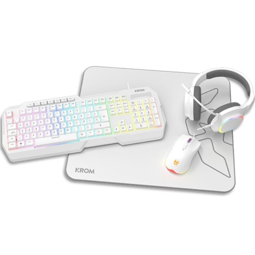 Krom Kenta Pack Gaming/Teclado RGB + Ratón + Alfombrilla + Auriculares Blanco