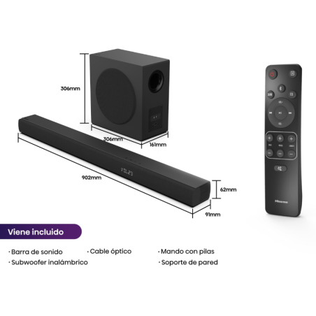 Hisense Barra de Sonido 3.1 480W HS3100 Inalámbrico USB