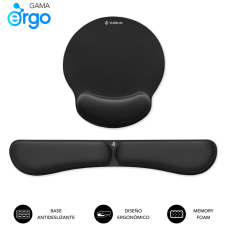 PACK SUBBLIM ERGO MEMORYFLEX -REPOSAMUÑECAS TECLADO Y RATON NEGRO