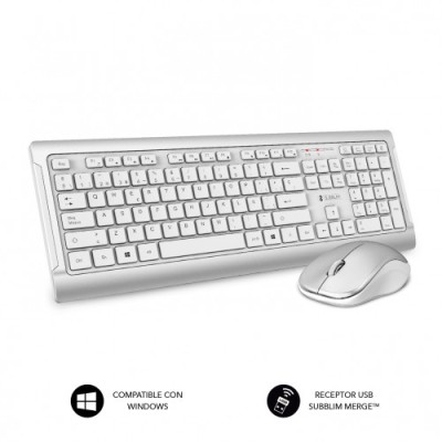 SUBBLIM kit teclado+ ratón inalámbrico Blanco/Plateado