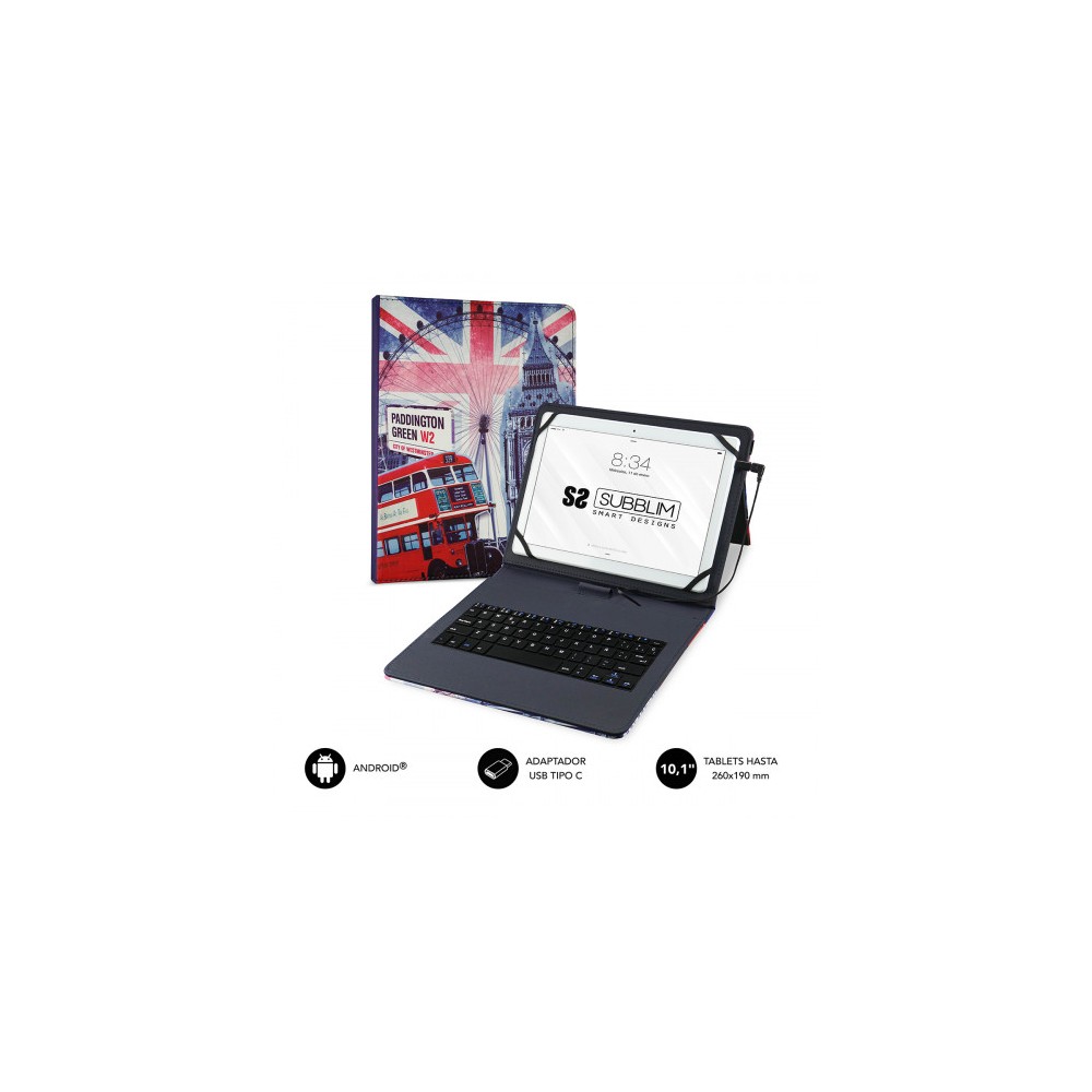 SUBBLIM Funda con Teclado Micro USB - USB C KEYTAB USB 10,1" England
